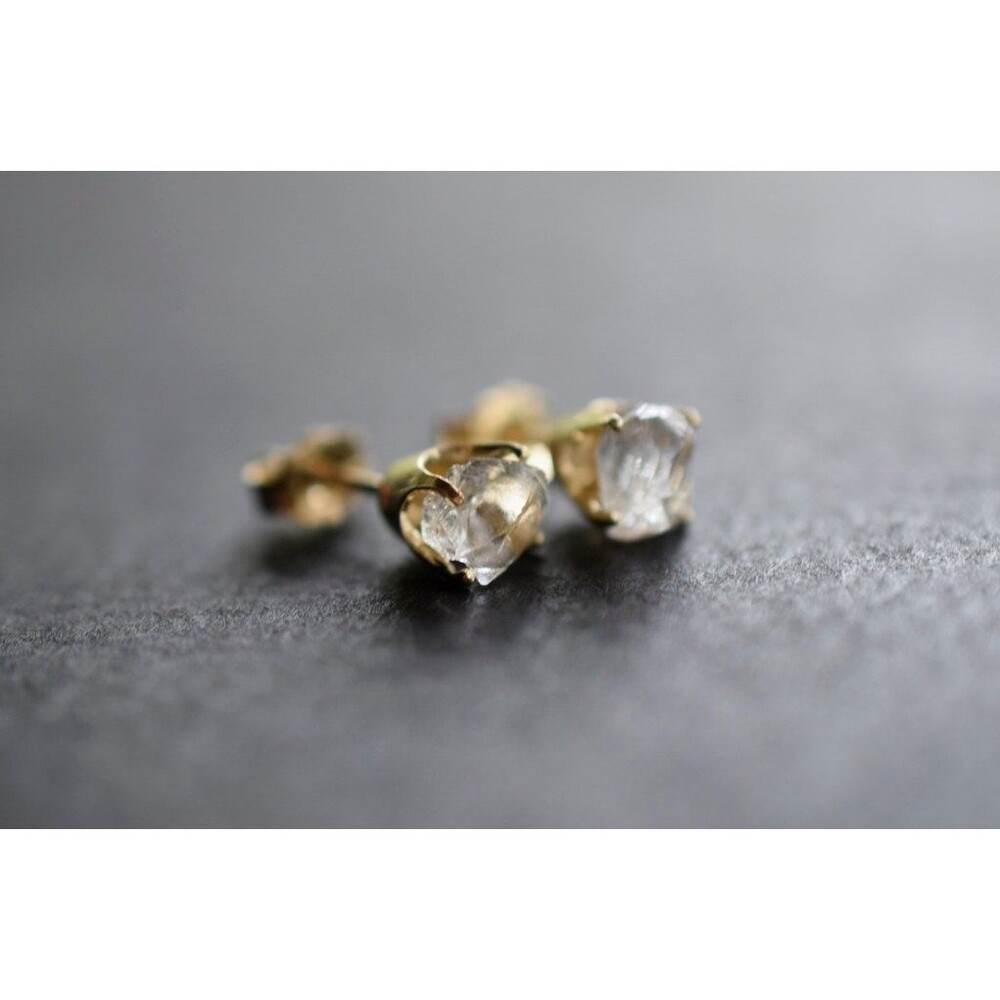 14k Raw Diamond Earrings, Gold Earrings, Bridal Studs, Rough Diamond Earrings, U